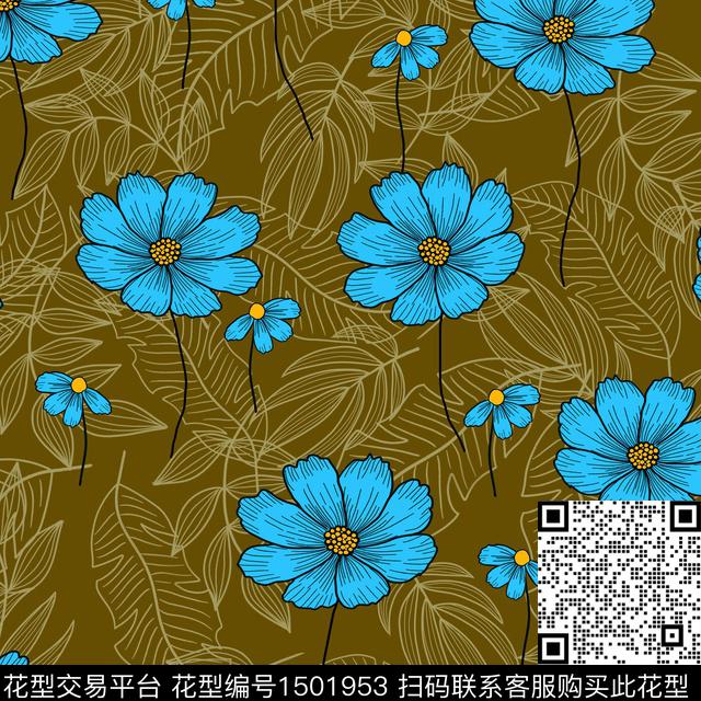 023XHaaa.jpg - 1501953 - 绿植树叶 花卉 大牌风 - 数码印花花型 － 女装花型设计 － 瓦栏
