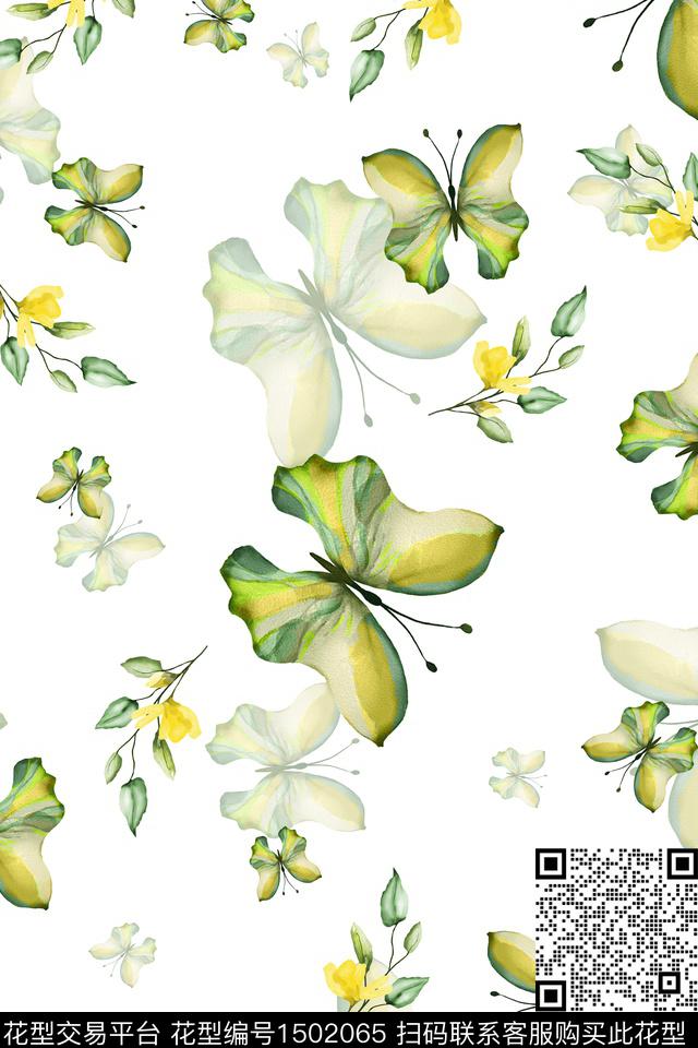 WC02805.jpg - 1502065 - 动物花卉 绿植树叶 水彩 - 数码印花花型 － 女装花型设计 － 瓦栏