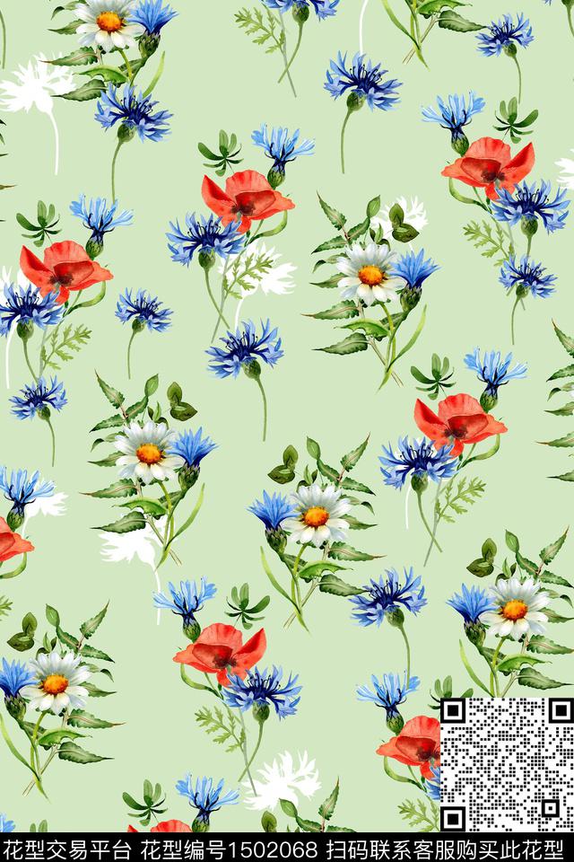 WC02808.jpg - 1502068 - 绿植树叶 传统纹样 雪纺 - 数码印花花型 － 女装花型设计 － 瓦栏