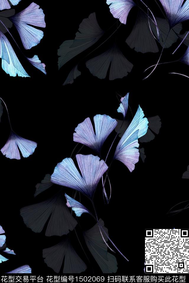 绿植树叶花卉中国风数码印花花型下载（图片编号: 1502069） - 瓦栏（Walan）