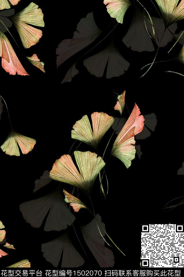 绿植树叶花卉中国风数码印花花型下载（图片编号: 1502070） - 瓦栏（Walan）