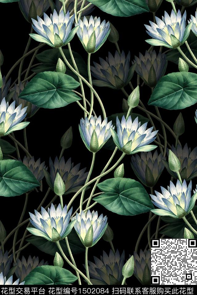 Z12870.jpg - 1502084 - 黑底花卉 花卉 大牌风 - 数码印花花型 － 女装花型设计 － 瓦栏
