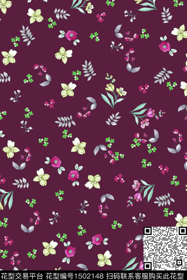 花卉20140-4.jpg - 1502148 - 绿植树叶 花卉 大牌风 - 数码印花花型 － 女装花型设计 － 瓦栏