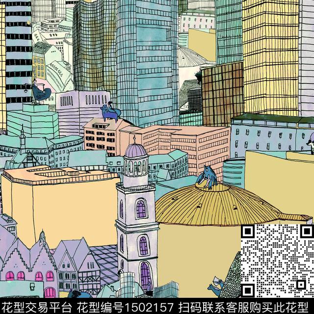 几何插画休闲风数码印花花型下载（图片编号: 1502157） - 瓦栏（Walan）