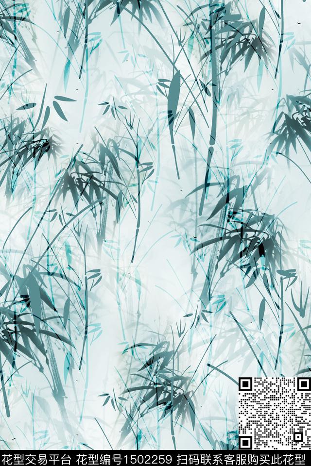 炫彩绿植树叶水彩数码印花花型下载（图片编号: 1502259） - 瓦栏（Walan）