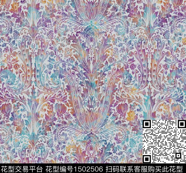 渐变炫彩沙发布传统印花花型下载（图片编号: 1502506） - 瓦栏（Walan）