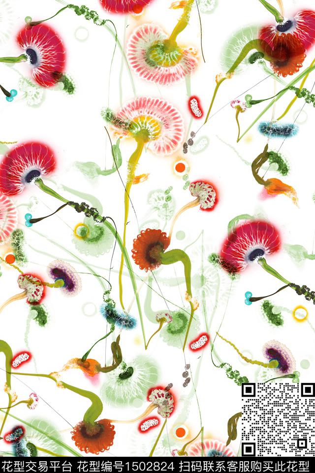 肌理抽象花卉扎染花型数码印花花型下载（图片编号: 1502824） - 瓦栏（Walan）
