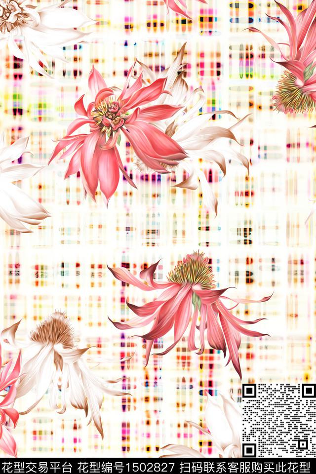 几何肌理花卉数码印花花型下载（图片编号: 1502827） - 瓦栏（Walan）