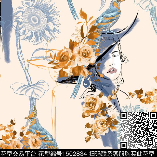 17.jpg - 1502834 - 动物花卉 向日葵 人物 - 数码印花花型 － 女装花型设计 － 瓦栏