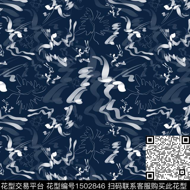 抽象手绘趣味数码印花花型下载（图片编号: 1502846） - 瓦栏（Walan）