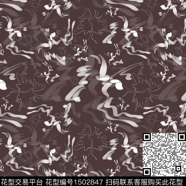 抽象手绘趣味数码印花花型下载（图片编号: 1502847） - 瓦栏（Walan）