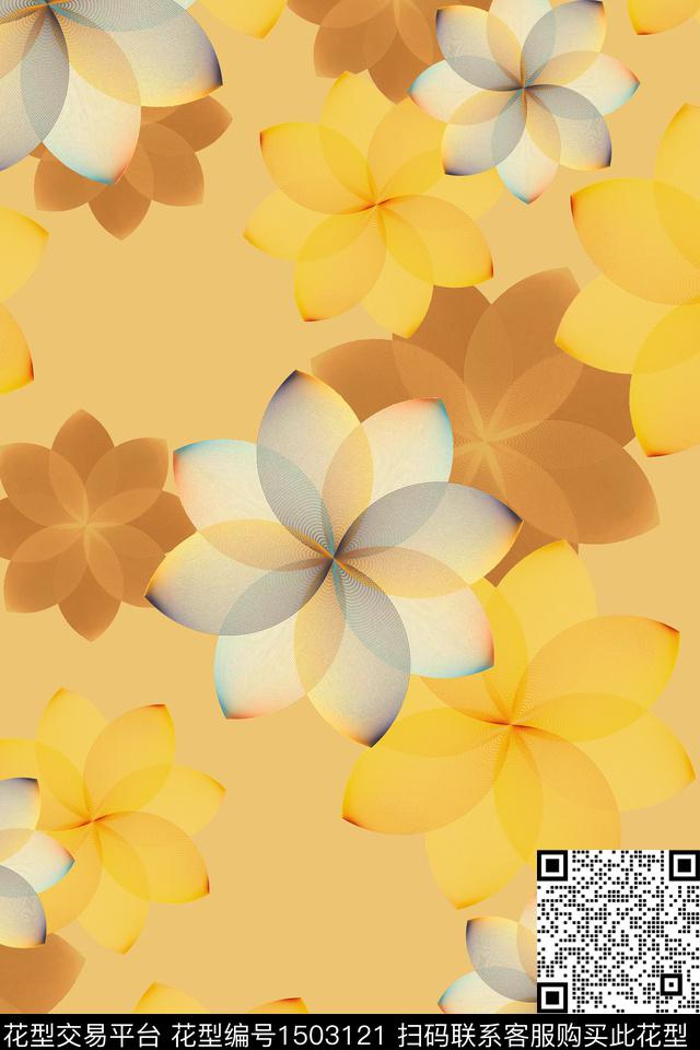 几何花卉大牌风数码印花花型下载（图片编号: 1503121） - 瓦栏（Walan）