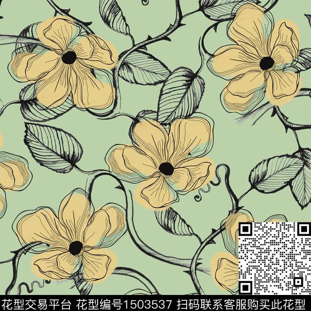 四方连续数码花型-女装.jpg - 1503537 - 简约 花卉 大牌风 - 数码印花花型 － 女装花型设计 － 瓦栏