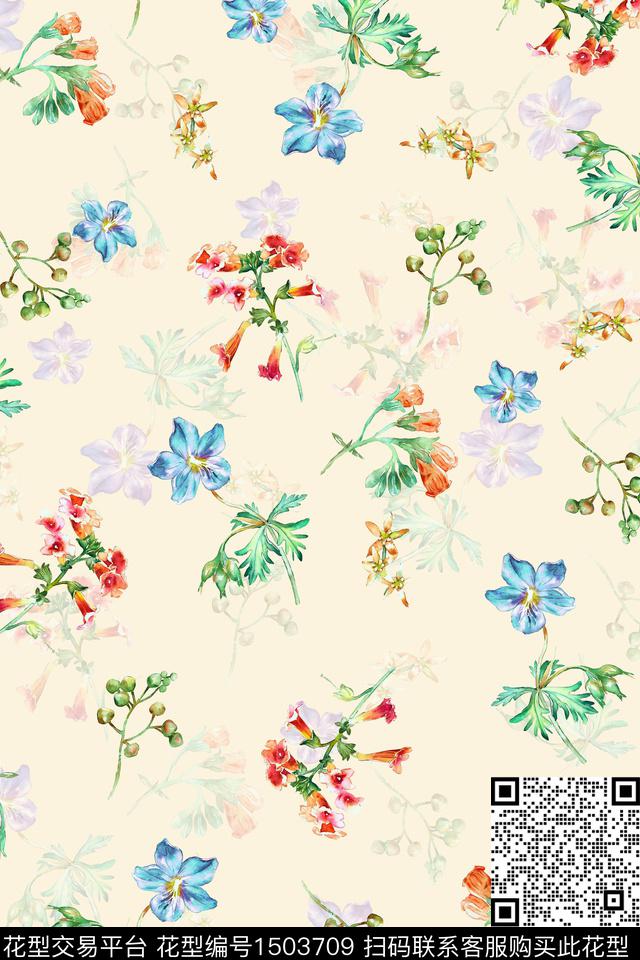 炫彩绿植树叶水彩数码印花花型下载（图片编号: 1503709） - 瓦栏（Walan）