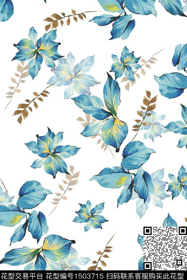 炫彩绿植树叶水彩数码印花花型下载（图片编号: 1503715） - 瓦栏（Walan）