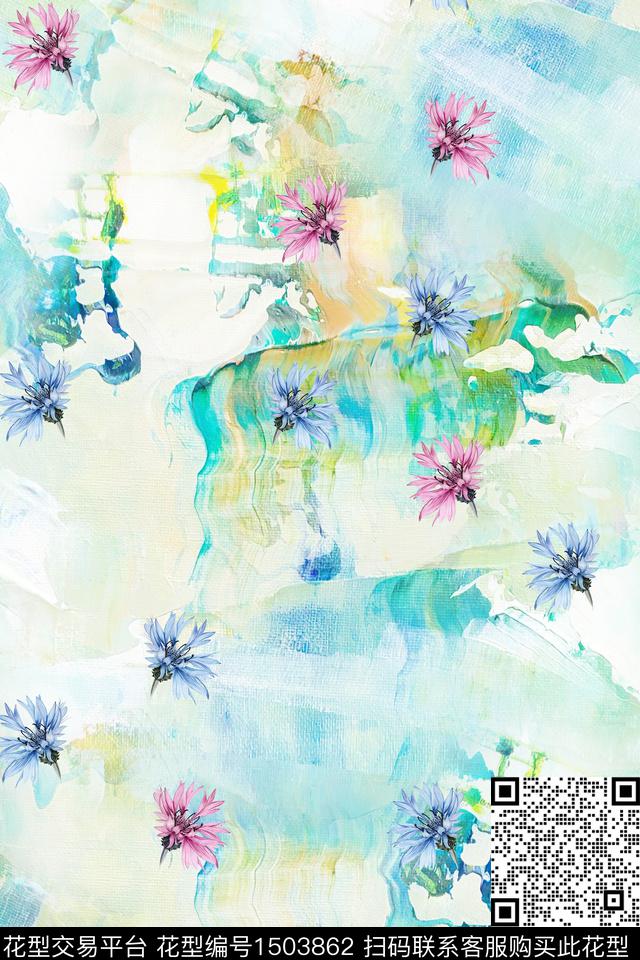 肌理抽象花卉花卉数码印花花型下载（图片编号: 1503862） - 瓦栏（Walan）