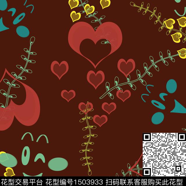爱心水草趣味数码印花花型下载（图片编号: 1503933） - 瓦栏（Walan）