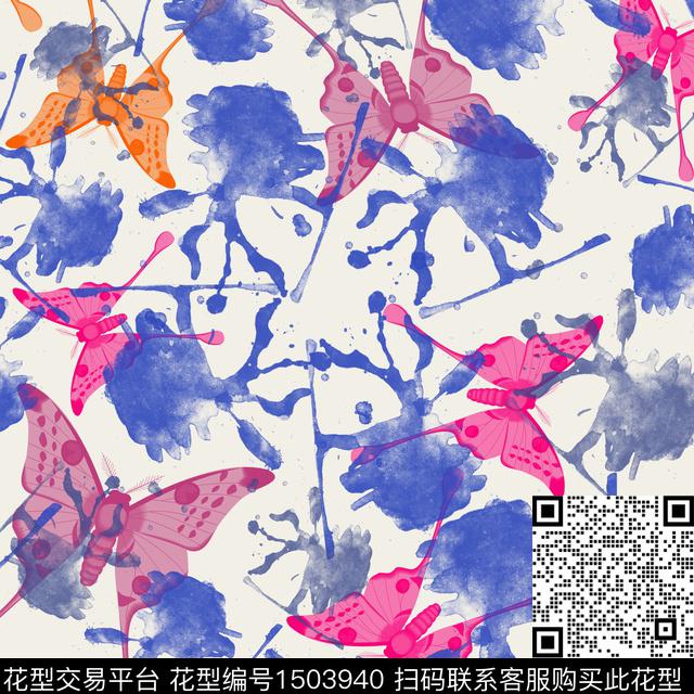 趣味蝴蝶抽象数码印花花型下载（图片编号: 1503940） - 瓦栏（Walan）