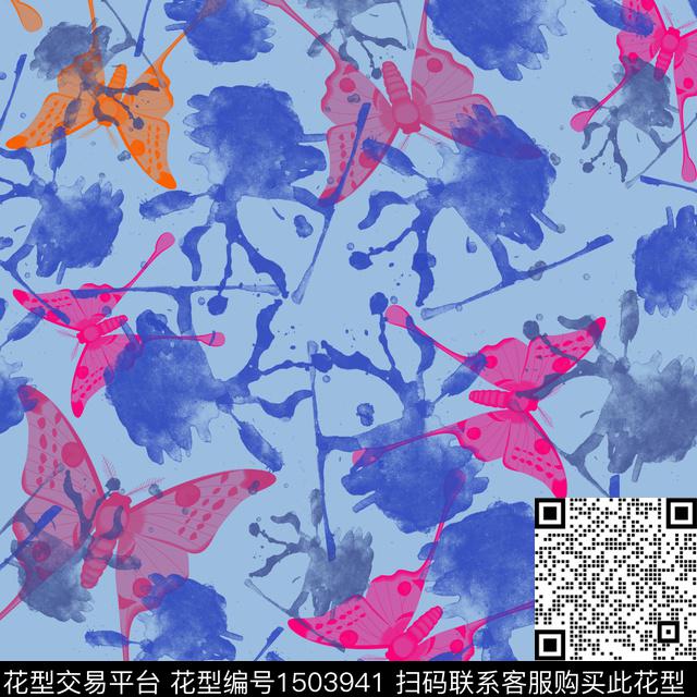 扎染花型趣味蝴蝶数码印花花型下载（图片编号: 1503941） - 瓦栏（Walan）