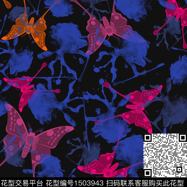 扎染花型趣味蝴蝶数码印花花型下载（图片编号: 1503943） - 瓦栏（Walan）