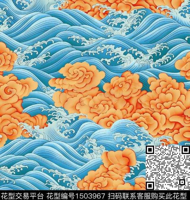 JLT2207004.jpg - 1503967 - 波浪纹 航海 浪花 - 传统印花花型 － 泳装花型设计 － 瓦栏