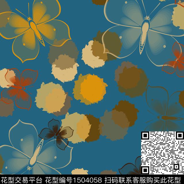 水彩趣味蝴蝶数码印花花型下载（图片编号: 1504058） - 瓦栏（Walan）