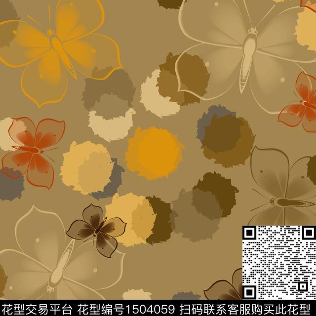 水彩趣味蝴蝶数码印花花型下载（图片编号: 1504059） - 瓦栏（Walan）