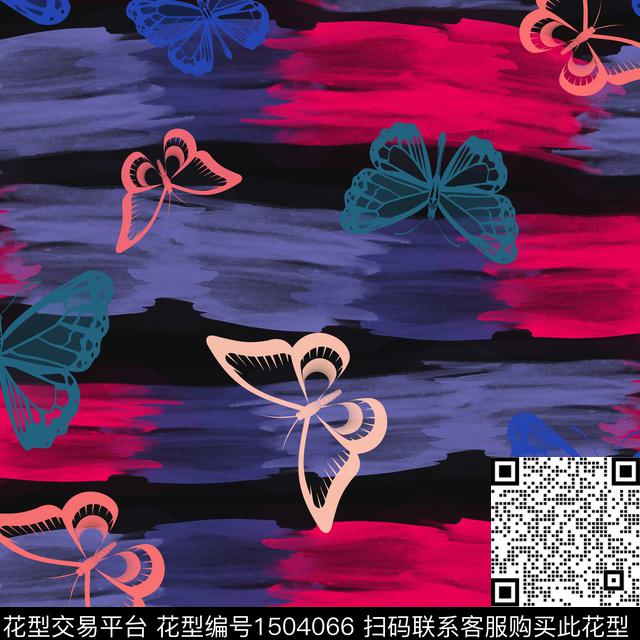 水彩趣味蝴蝶数码印花花型下载（图片编号: 1504066） - 瓦栏（Walan）