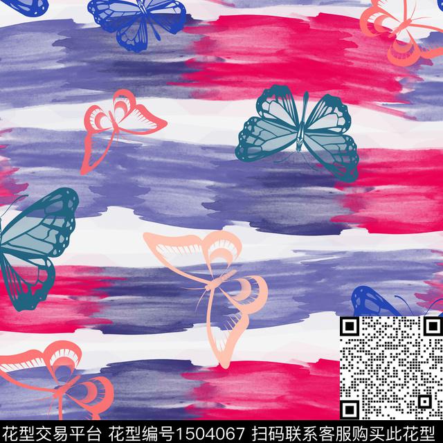 水彩趣味蝴蝶数码印花花型下载（图片编号: 1504067） - 瓦栏（Walan）