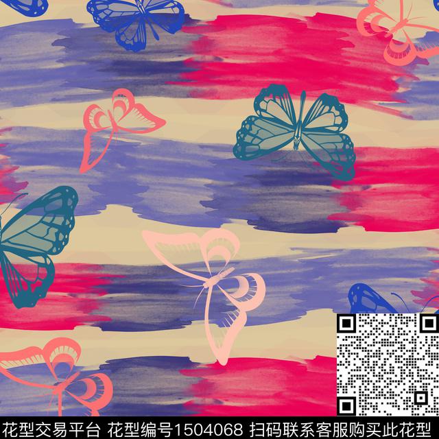 水彩趣味蝴蝶数码印花花型下载（图片编号: 1504068） - 瓦栏（Walan）