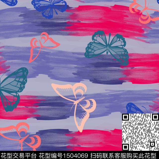 水彩趣味蝴蝶数码印花花型下载（图片编号: 1504069） - 瓦栏（Walan）
