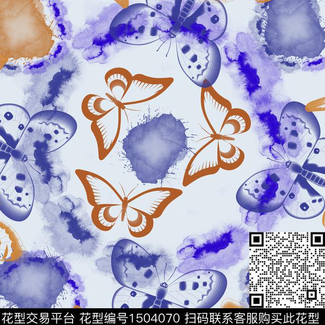 水彩趣味蝴蝶数码印花花型下载（图片编号: 1504070） - 瓦栏（Walan）