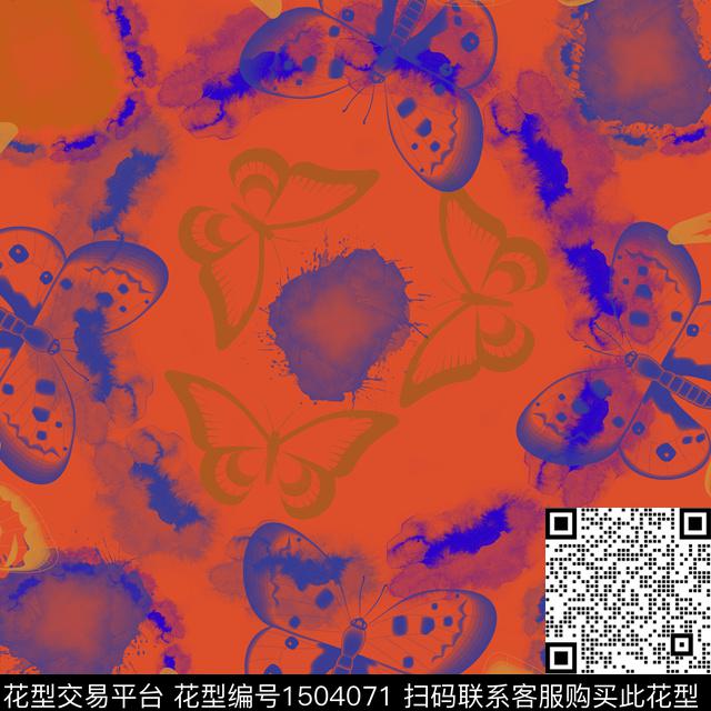 水彩趣味蝴蝶数码印花花型下载（图片编号: 1504071） - 瓦栏（Walan）