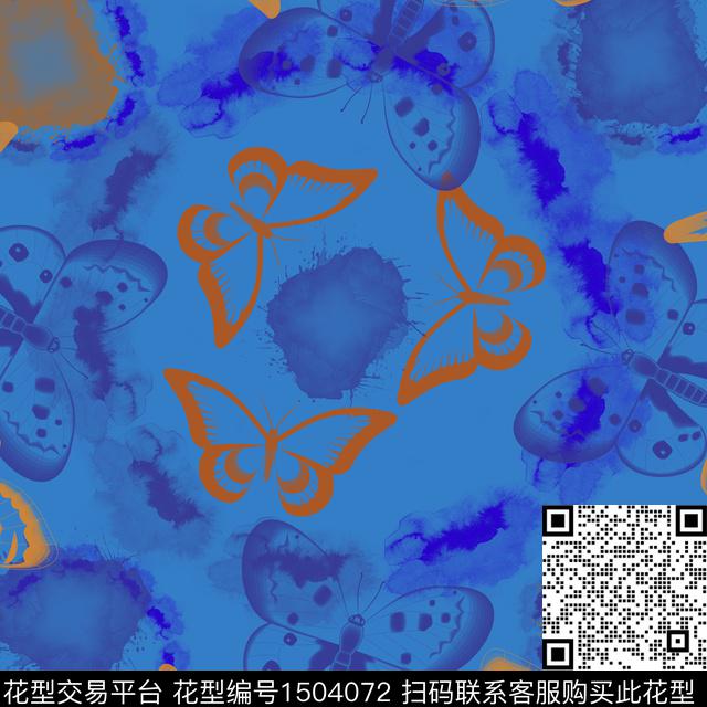 水彩趣味蝴蝶数码印花花型下载（图片编号: 1504072） - 瓦栏（Walan）