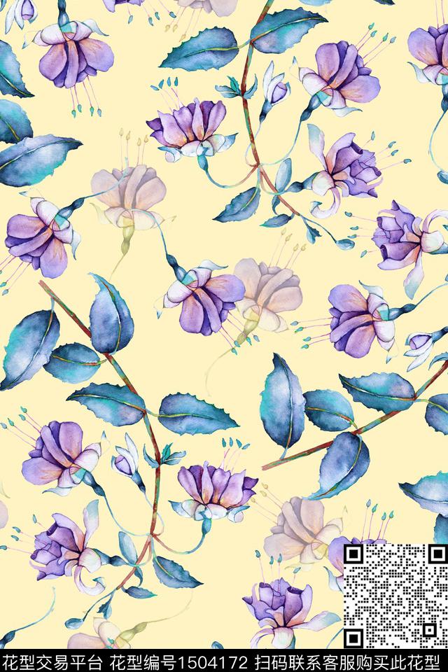 水彩绿植树叶肌理数码印花花型下载（图片编号: 1504172） - 瓦栏（Walan）