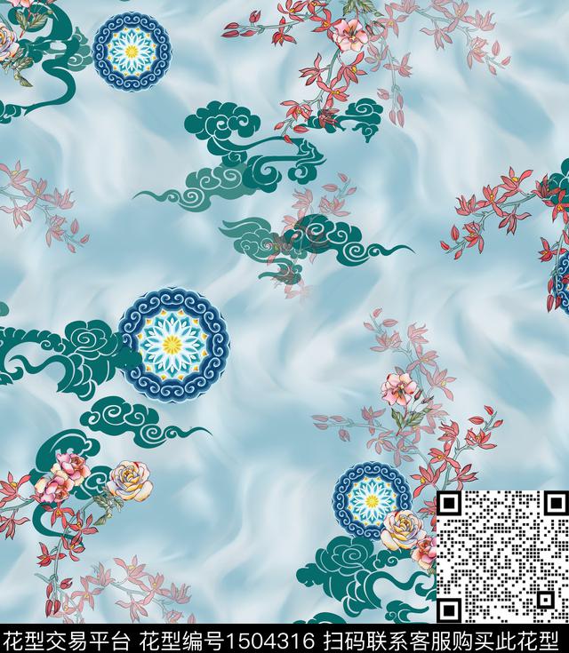 女装旗袍真丝传统印花花型下载（图片编号: 1504316） - 瓦栏（Walan）