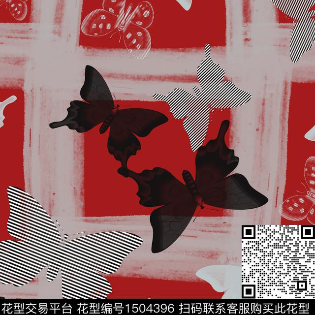 几何趣味蝴蝶传统印花花型下载（图片编号: 1504396） - 瓦栏（Walan）