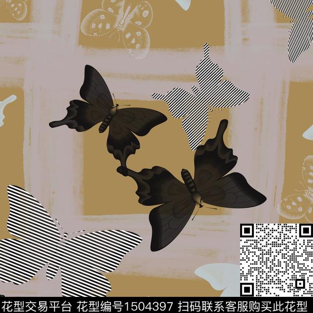 几何趣味蝴蝶传统印花花型下载（图片编号: 1504397） - 瓦栏（Walan）