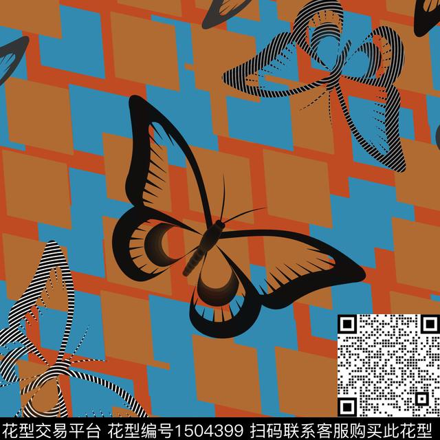 几何趣味蝴蝶传统印花花型下载（图片编号: 1504399） - 瓦栏（Walan）