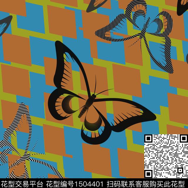 几何趣味蝴蝶传统印花花型下载（图片编号: 1504401） - 瓦栏（Walan）