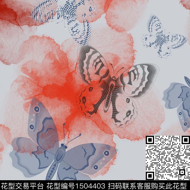 趣味水彩花卉蝴蝶数码印花花型下载（图片编号: 1504403） - 瓦栏（Walan）