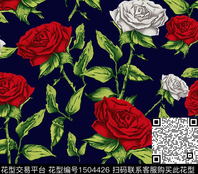 JLT2207010.jpg - 1504426 - 玫瑰花 花卉 大牌风 - 传统印花花型 － 女装花型设计 － 瓦栏