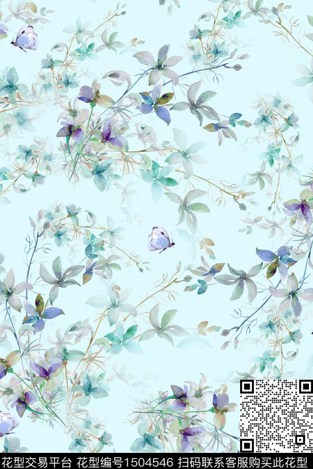 绿植树叶水彩肌理数码印花花型下载（图片编号: 1504546） - 瓦栏（Walan）