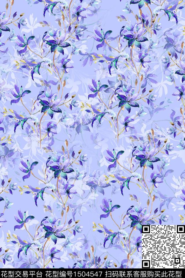 绿植树叶水彩几何花卉数码印花花型下载（图片编号: 1504547） - 瓦栏（Walan）