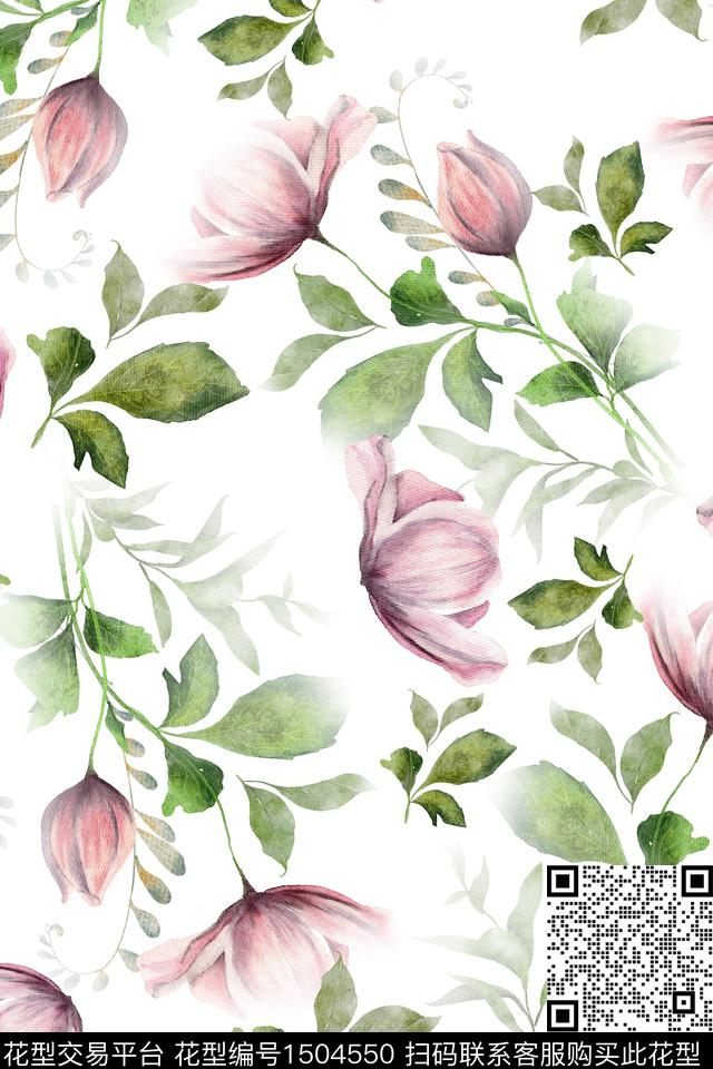WC02874.jpg - 1504550 - 绿植树叶 水彩 肌理 - 数码印花花型 － 女装花型设计 － 瓦栏