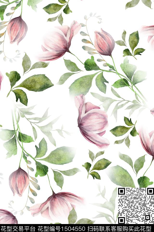 绿植树叶水彩肌理数码印花花型下载（图片编号: 1504550） - 瓦栏（Walan）