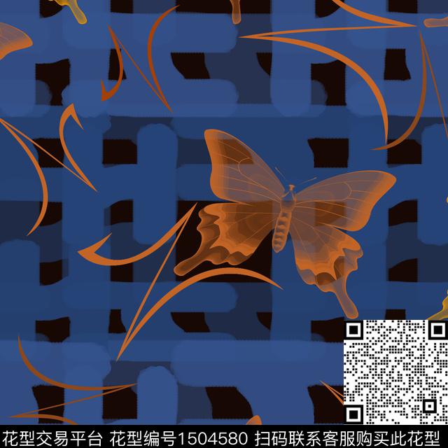 几何趣味蝴蝶数码印花花型下载（图片编号: 1504580） - 瓦栏（Walan）