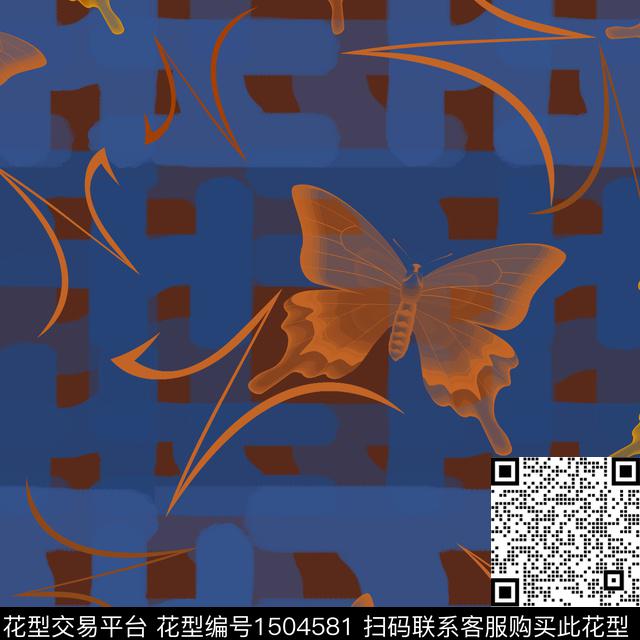 几何趣味蝴蝶数码印花花型下载（图片编号: 1504581） - 瓦栏（Walan）