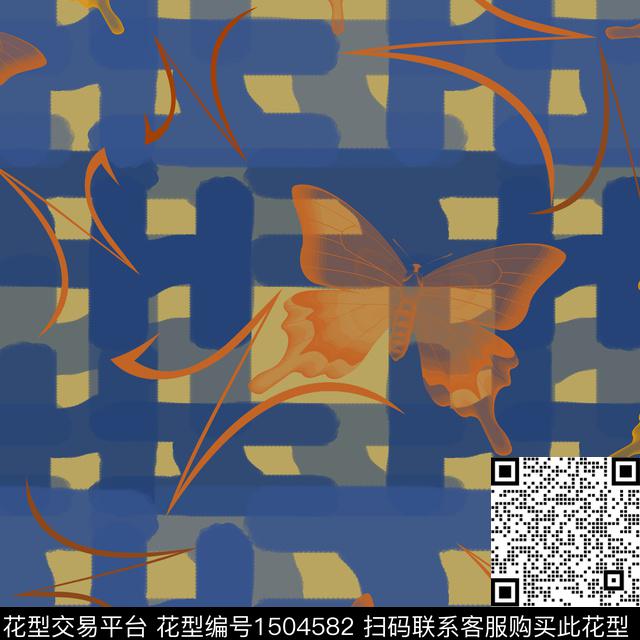 几何趣味蝴蝶数码印花花型下载（图片编号: 1504582） - 瓦栏（Walan）