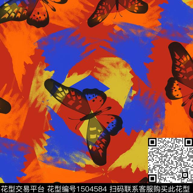 笔触趣味蝴蝶数码印花花型下载（图片编号: 1504584） - 瓦栏（Walan）